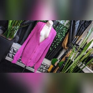 Pink Chunky Knit Oversized Cardigan Sweater XL-2XL